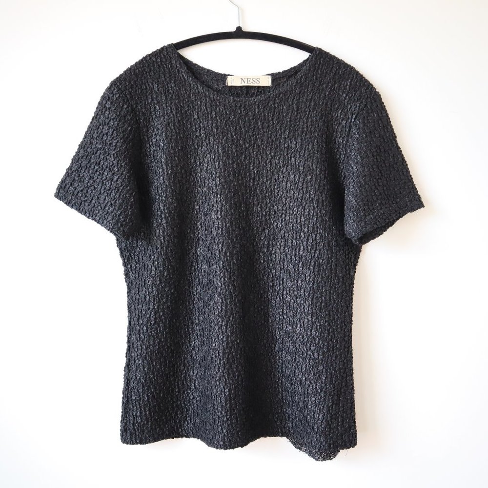 Vintage 90s/Y2K Popcorn/Scrunchie Black Top/Blouse, Size Medium